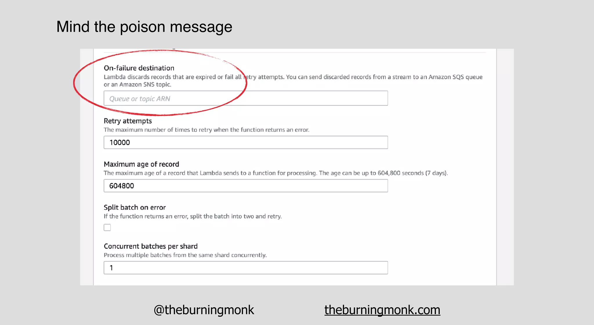 @theburningmonk theburningmonk.com
Mind the poison message
 