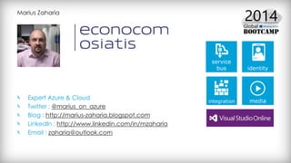Marius Zaharia
Expert Azure & Cloud
Twitter : @marius_on_azure
Blog : http://marius-zaharia.blogspot.com
LinkedIn : http://www.linkedin.com/in/mzaharia
Email : zaharia@outlook.com
 