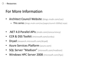 > Microsoft Platform > Massive Data ProcessingSQL Server “Madison”Massively parallel processing (MPP) architecture+500TB to PB’s databases“Ultra Shared Nothing” designIO and CPU affinity within symmetric multi-processing (SMP) nodesMultiple physical instances of tables w/ dynamic re-distributionDistribute / partition large tables across multiple nodesReplicate small tablesReplicate + distribute medium tables
