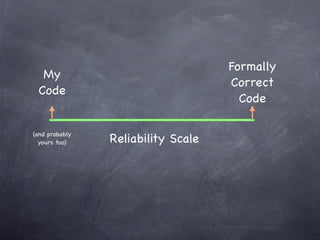 Formally
  My
                                    Correct
 Code
                                      Code

(and probably
  yours too)    Reliability Scale
 