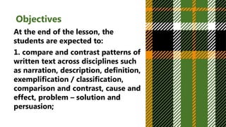 READING AND WRITING PATTERNS OF PARAGRAPH DEVELOPMENT | PPTX