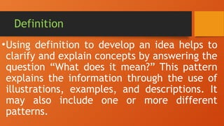 Description Pattern Reading and Writing : Patterns of Development in Writing | PPTX