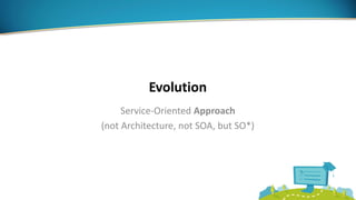 Evolution
Service-Oriented Approach
(not Architecture, not SOA, but SO*)
 