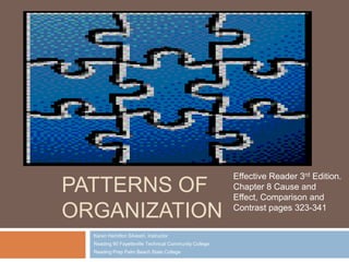 PATTERNS OF                            Compare & Contrast
                                       Cause & Effect
ORGANIZATION
  Karen Hamilton Silvestri, Instructional Specialist
  The Learning Center at Robeson Community College
 