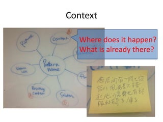 Context
Where does it happen?
What is already there?
 