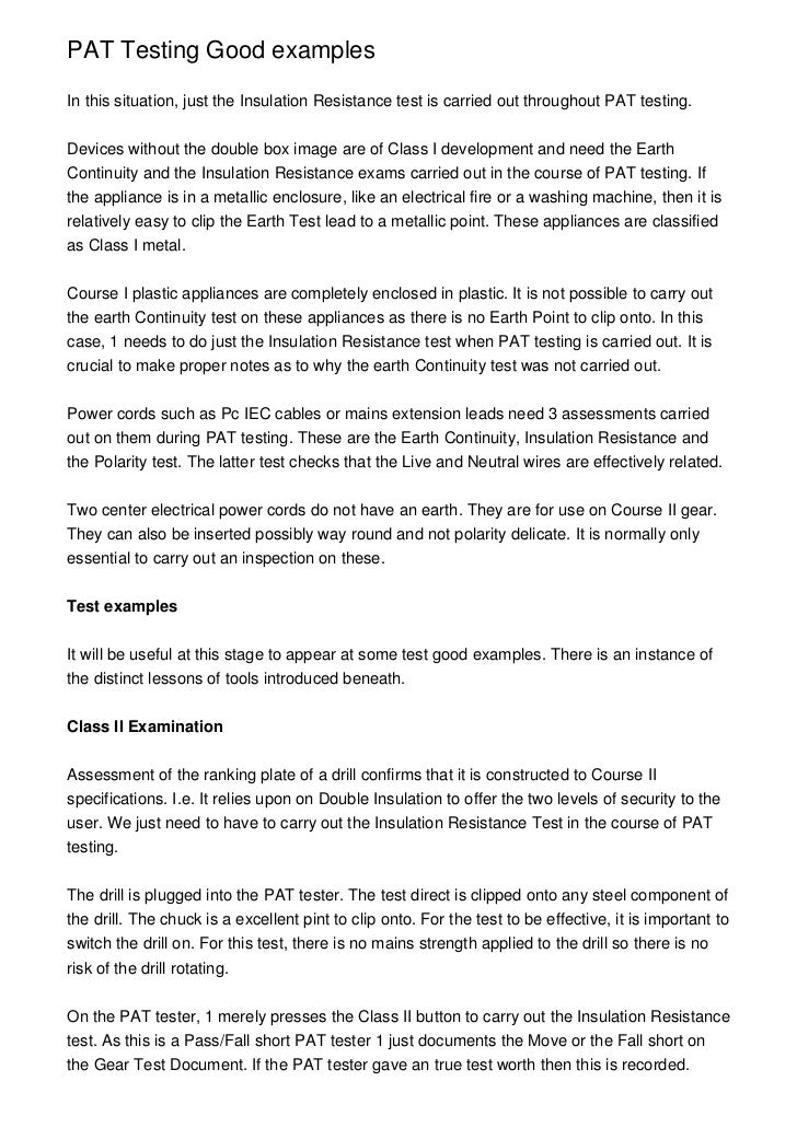 PAT Testing Good examples