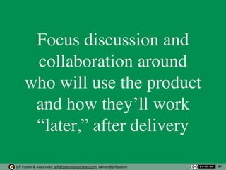 Jeﬀ	
  Pa'on	
  &	
  Associates,	
  jeﬀ@jpa'onassociates.com,	
  twi'er@jeﬀpa'on
Focus discussion and
collaboration around...