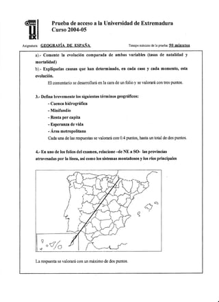 PAU Geografía Extremadura Junio 04/05