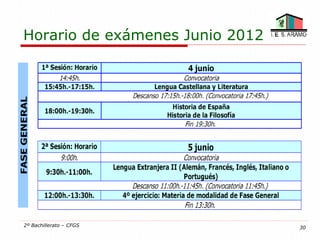 Horario de exámenes Junio 2012




2º Bachillerato – CFGS           30
 
