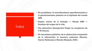 Autogenesis Autogénesis: una alternativa para comprender el origen de la memoria ...