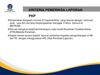 KRITERIA PEMERIKSA LAPORAN
PKP
 