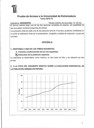 Prueba de acceso a la Universidad de Extremadura Geografía Junio 12/13