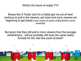 What’s the future of reality TV? Shows like X Factor and 'Im a Celeb get me out of here' continue to pull in the viewers, ...