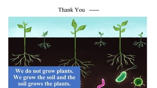 We do not grow plants.
We grow the soil and the
soil grows the plants.
Thank You -----
 