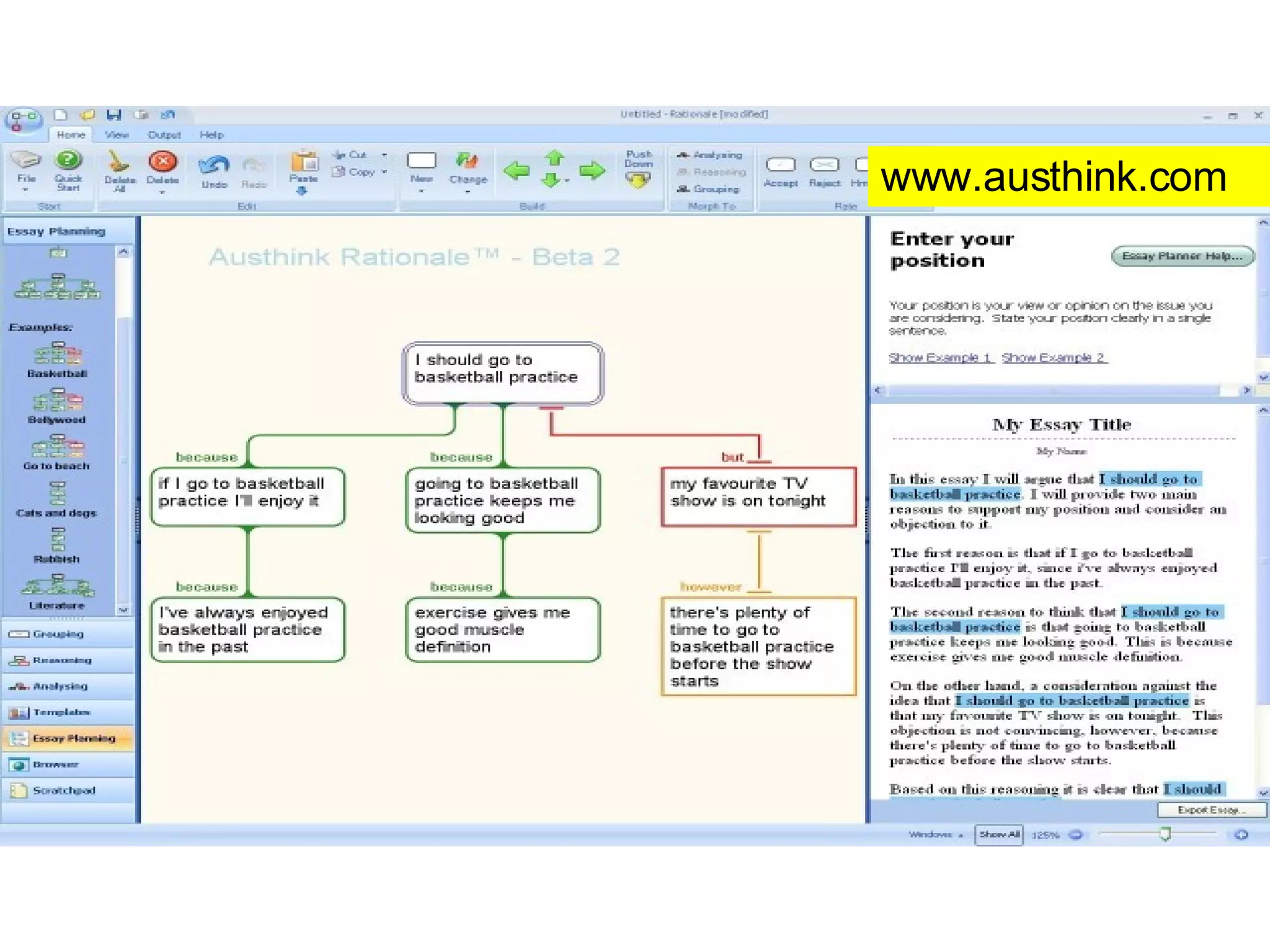 Focus of dimension: assist thinking processes reflect on the thinking strategies used to develop understanding. www.austhink.com 