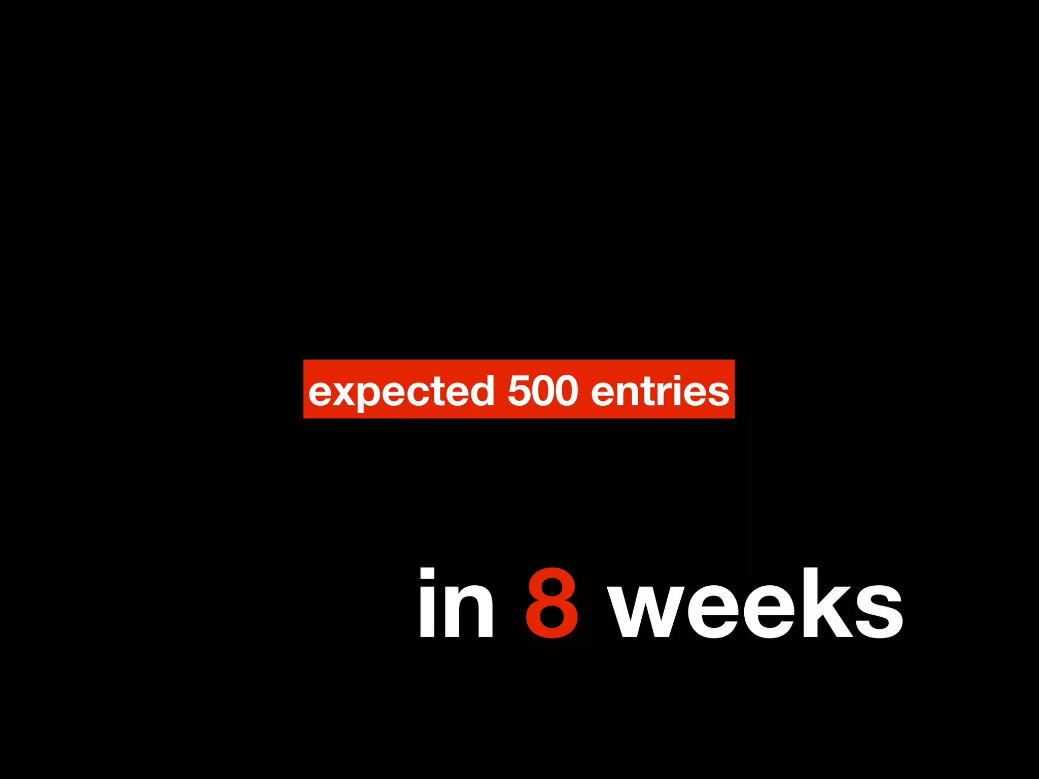 expected 500 entries




     in 8 weeks
 