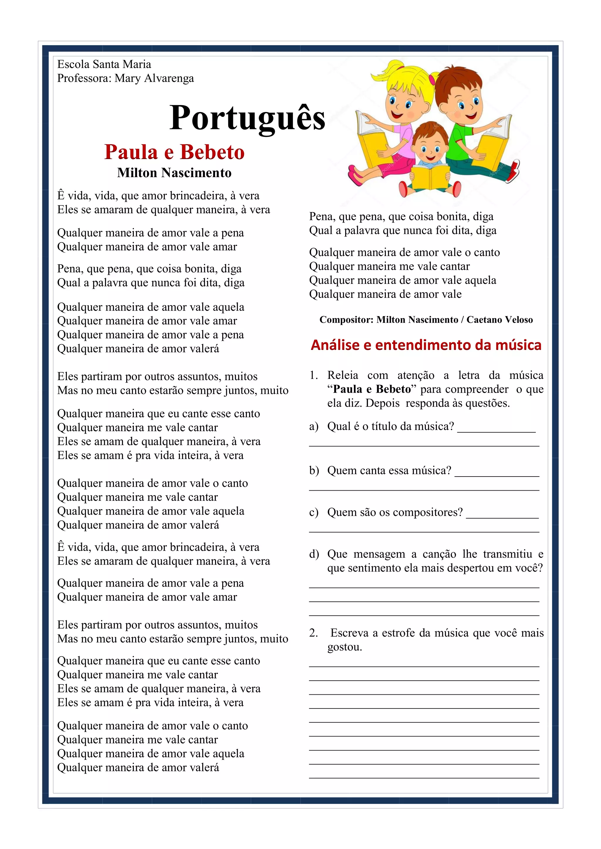 Paula e Bebeto - música de Milton nascimento: análise e entendimento da ...