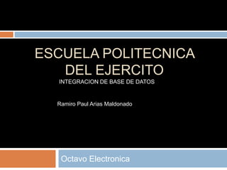 ESCUELA POLITECNICA DEL EJERCITO Octavo Electronica INTEGRACION DE BASE DE DATOS Ramiro Paul Arias Maldonado 