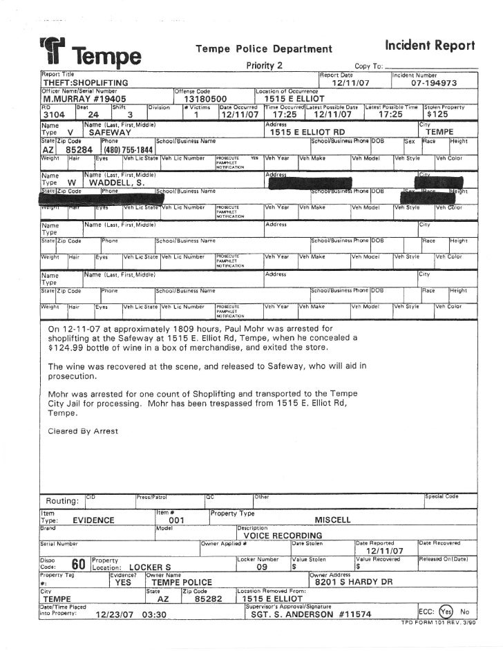 Paul B. Mohr Jr. Police Report