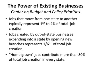 The Power of Existing Businesses
Center on Budget and Policy Priorities
• Jobs that move from one state to another
typical...
