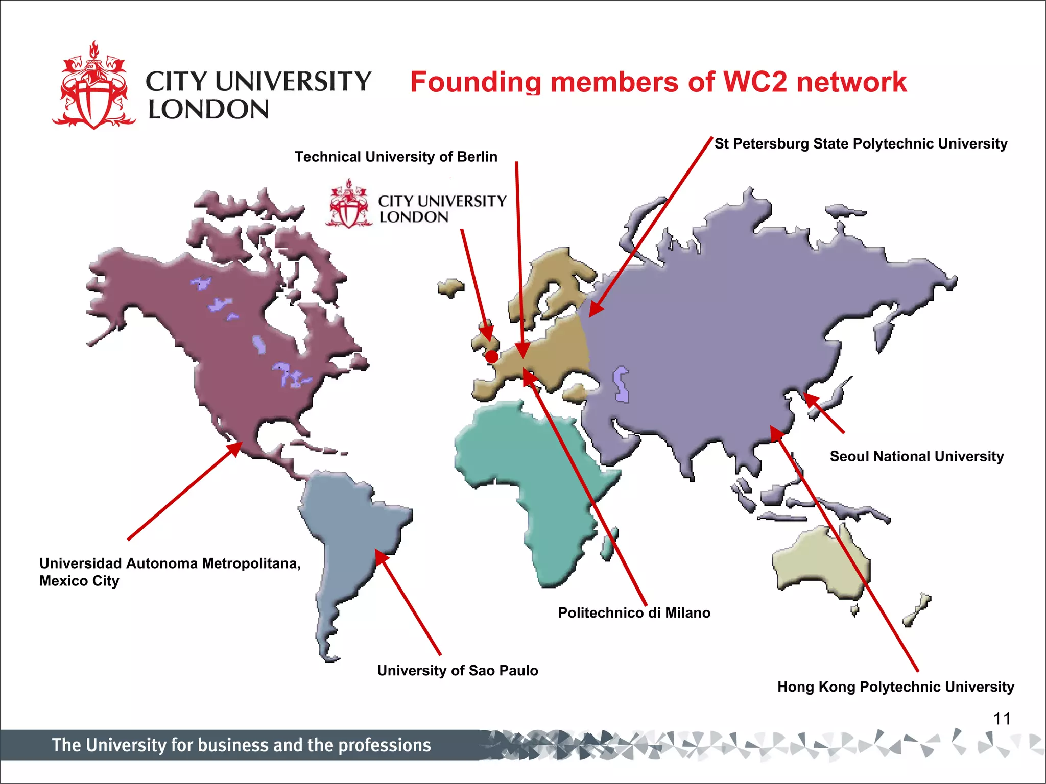 Politechnico di Milano Hong Kong Polytechnic University St Petersburg State Polytechnic University Seoul National University Technical University of Berlin Universidad Autonoma Metropolitana,  Mexico City University of Sao Paulo Founding members of WC2 network 