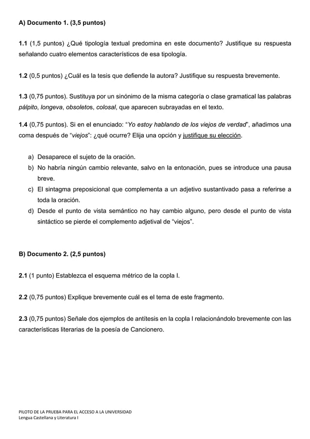 Examen de la nueva selectividad de