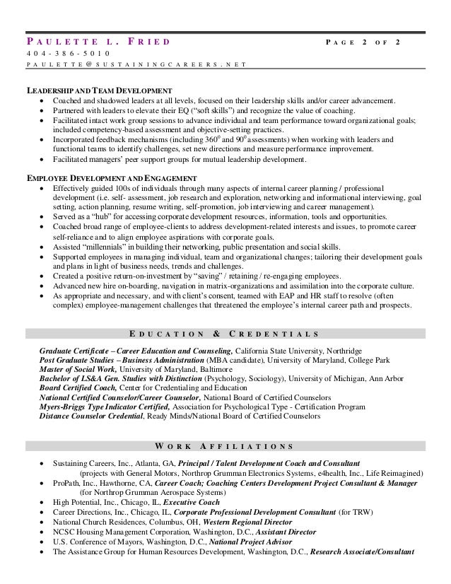 paulette fried s resume talent management professional developmen
