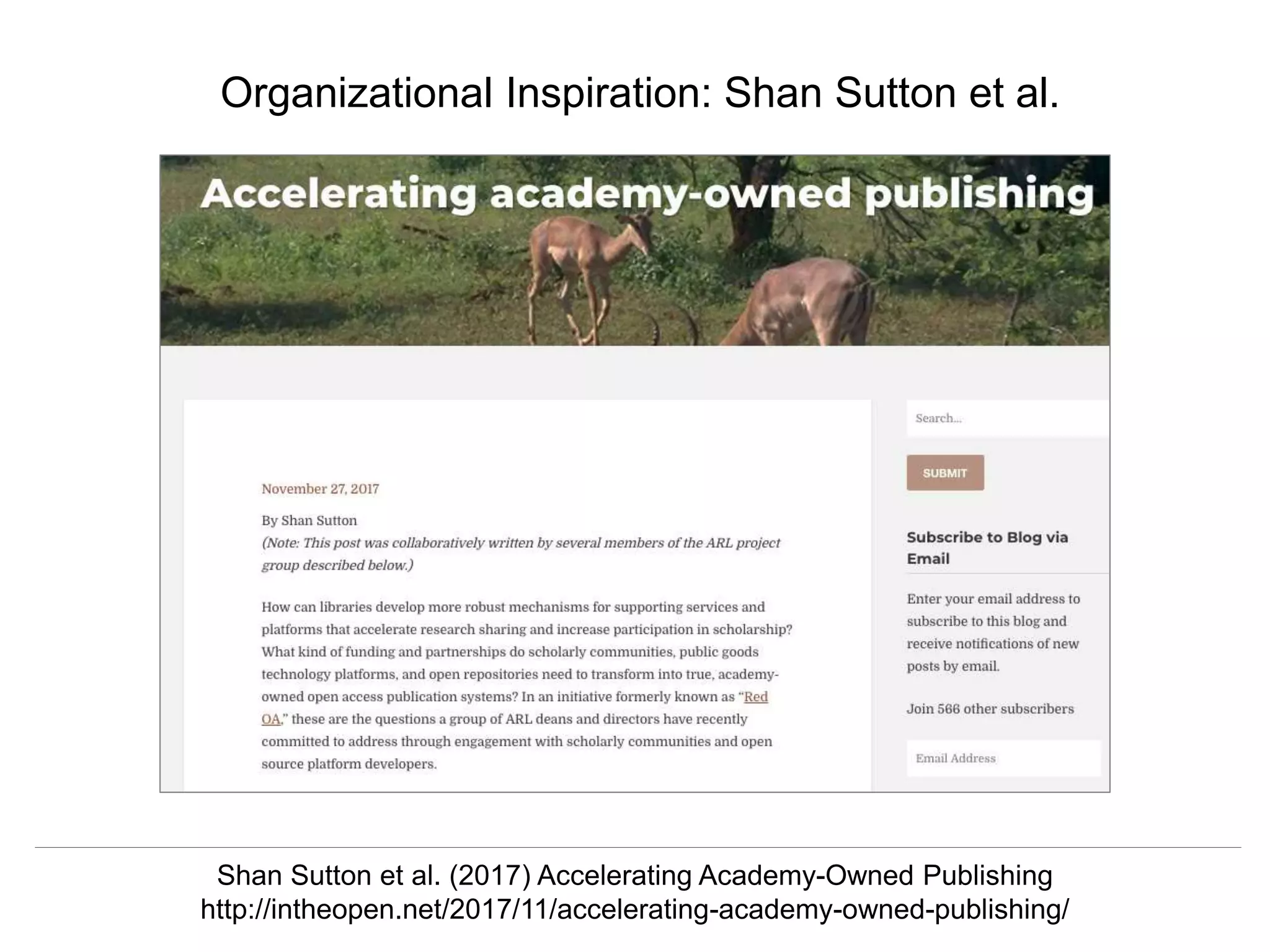 @hvdsomp
CNI Fall 2017, December 12th 2017, Washington, DC
Organizational Inspiration: Shan Sutton et al.
Shan Sutton et al. (2017) Accelerating Academy-Owned Publishing
http://intheopen.net/2017/11/accelerating-academy-owned-publishing/
 