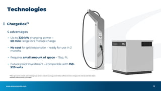 www.anscorporate.com
⮚ ChargeBox13
4 advantages
▪ Up to 320 kW charging power –
60 mile range in 5 minute charge
▪ No cost for grid expansion – ready for use in 2
months
▪ Requires small amount of space – 17sq. Ft.
▪ Future proof investment – compatible with 150-
920 volts
13
Technologies
13https://genz.com/ev-news/ev-press-release/genz-ev-solutions-and-ads-tec-energy-present-battery-buffered-ultra-fast-ev-charger-at-the-national-automobile-dealers-
association-nada-convention-in-las-vegas/
 