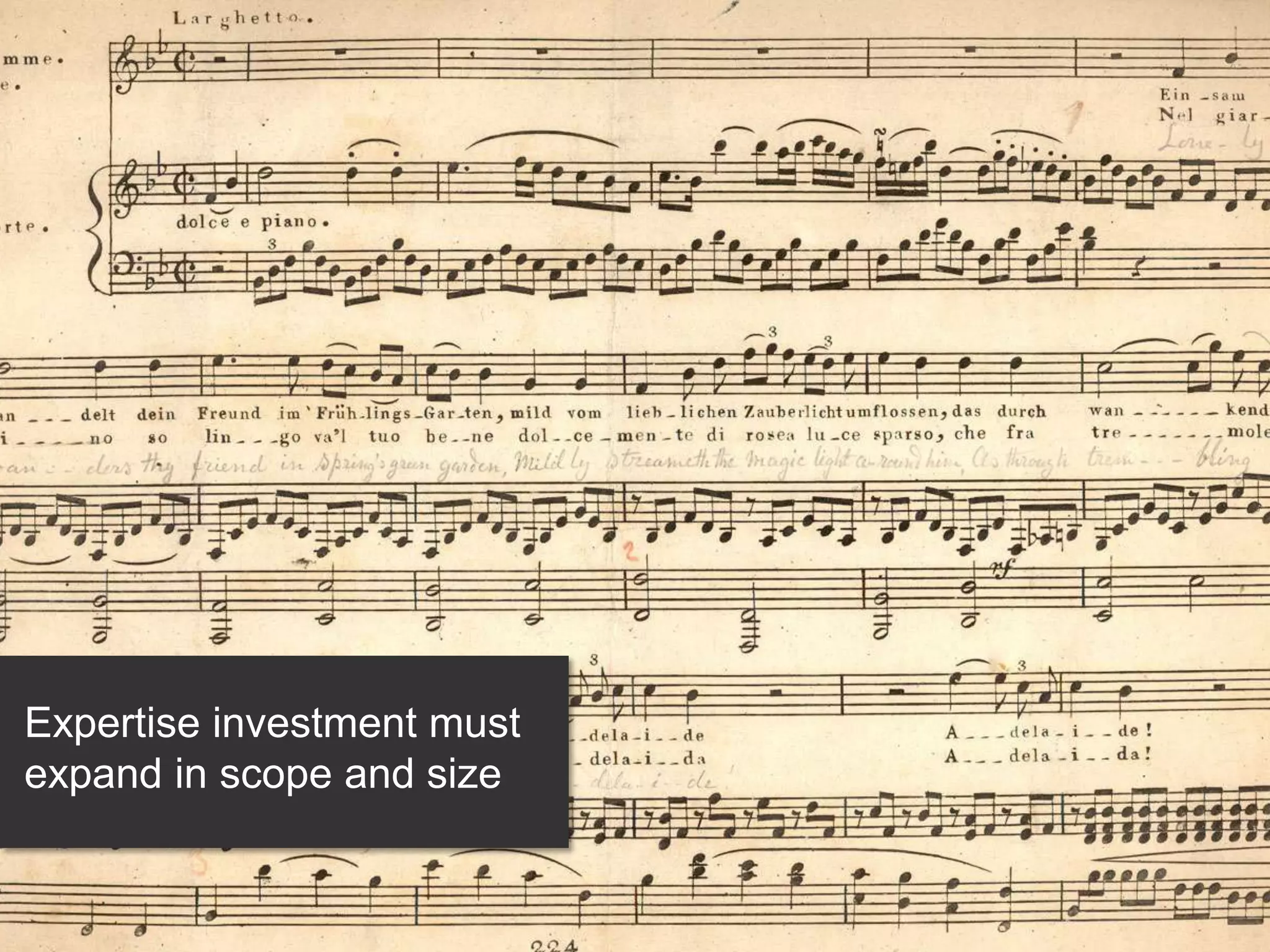 Expertise investment must
expand in scope and size
 