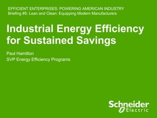 Industrial Energy Efficiency for Sustained Savings Paul Hamilton SVP Energy Efficiency Programs EFFICIENT ENTERPRISES: POWERING AMERICAN INDUSTRY  Briefing #5: Lean and Clean: Equipping Modern Manufacturers  