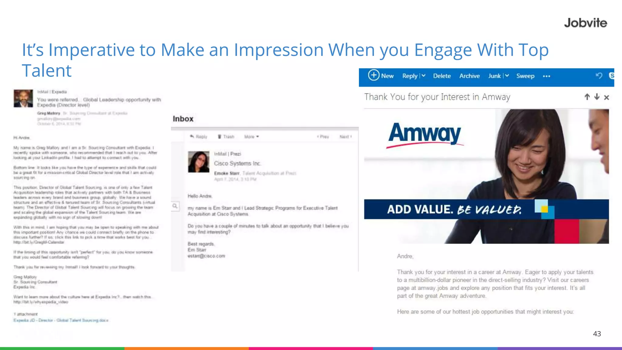 43
It’s Imperative to Make an Impression When you Engage With Top
Talent
 