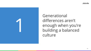 19© 2015-2016 Jobvite, Inc.
1
Generational
differences aren’t
enough when you’re
building a balanced
culture
 