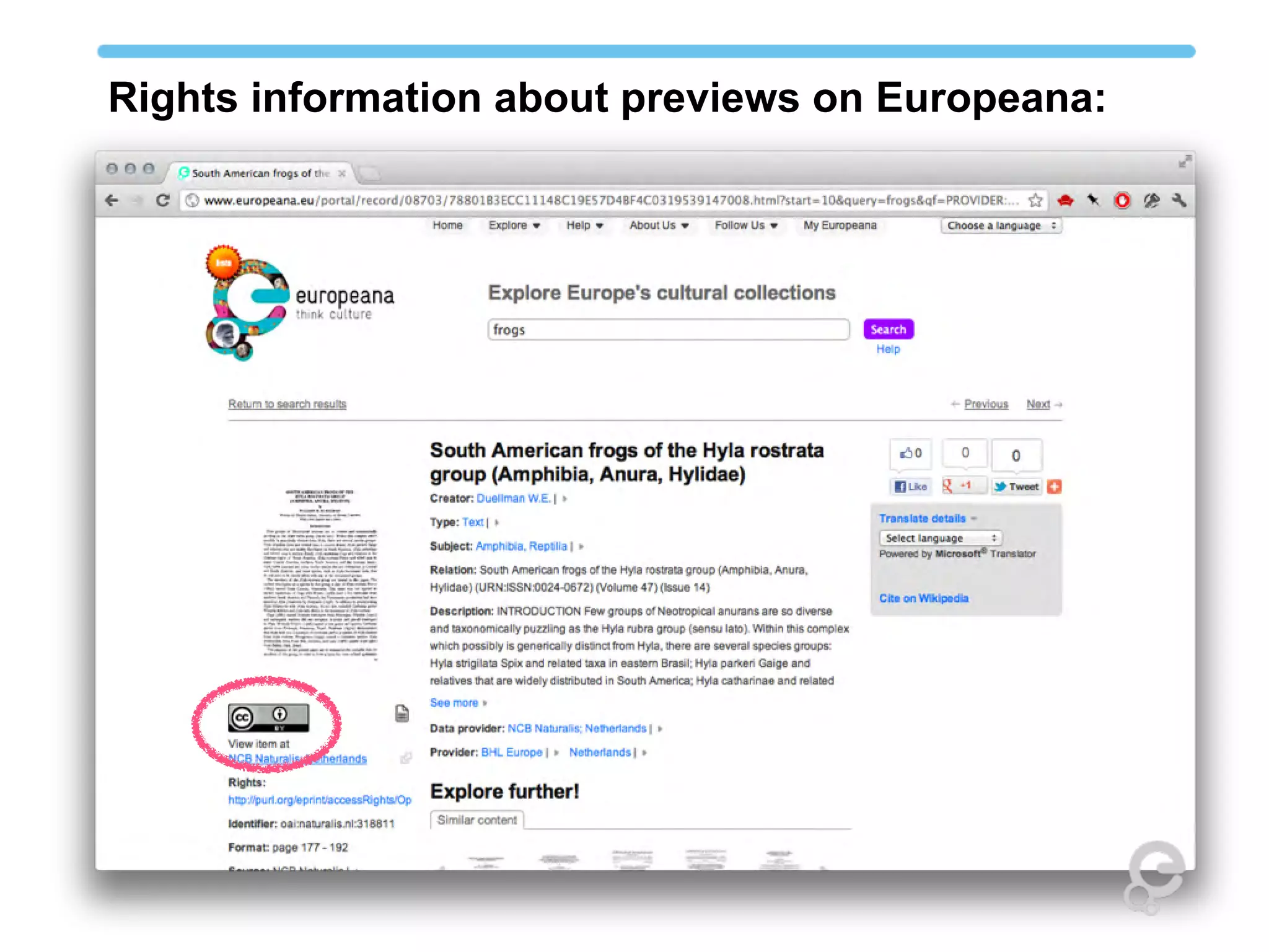 Rights information about previews on Europeana:
 