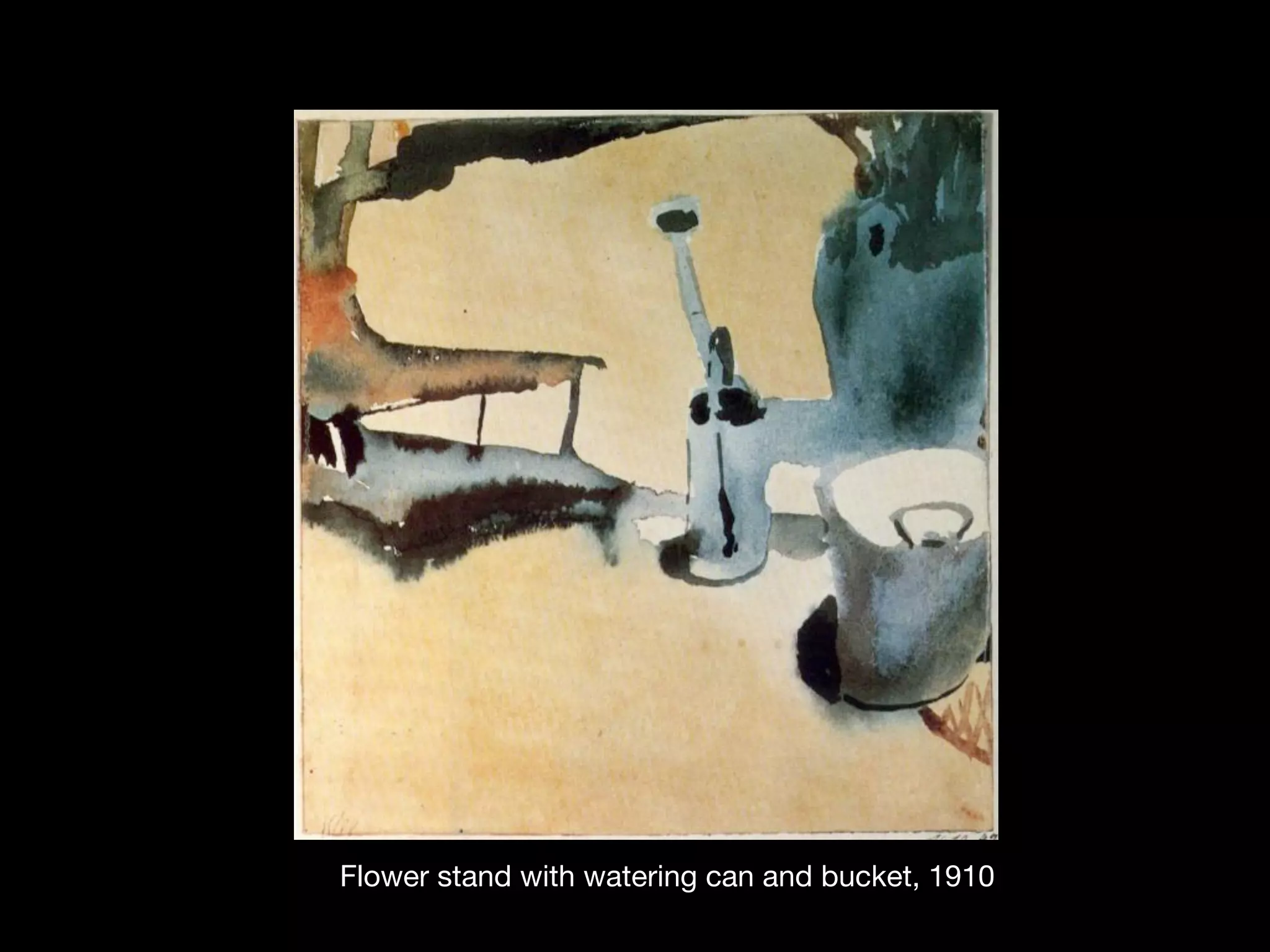 Flower stand with watering can and bucket, 1910
 