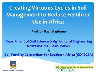 Creating Virtuous Cycles in Soil
Management to Reduce Fertilizer
Use in Africa
Prof. dr. Paul Mapfumo
Department of Soil Science & Agricultural Engineering
UNIVERSITY OF ZIMBABWE
&
Soil Fertility Consortium for Southern Africa (SOFECSA)
University of Zimbabwe
 