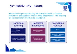KEY RECRUITING TRENDS

Recruitment organizations today are looking at trends to innovate
recruitment strategies and improv...