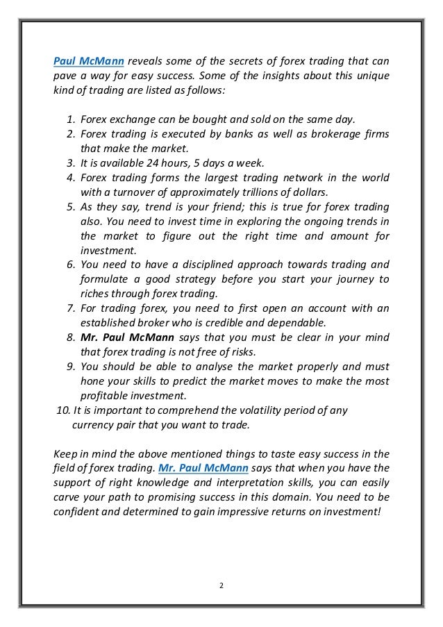 Mr Paul Mcmann Reveals The Hidden Secrets Of Forex Tra!   ding - 