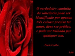 O verdadeiro caminho da sabedoria pode ser identificado por apenas três coisas: precisa ter amor, deve ser prático, e pode ser trilhado por qualquer um. Paulo Coelho Lú® 