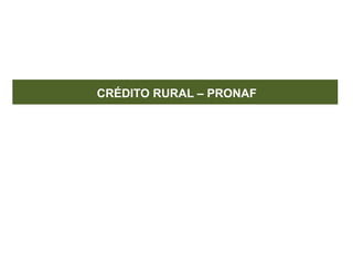 CRÉDITO RURAL – PRONAF
 