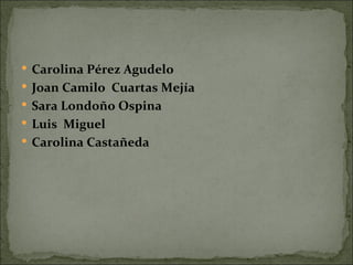  Carolina Pérez Agudelo
 Joan Camilo Cuartas Mejía
 Sara Londoño Ospina
 Luis Miguel
 Carolina Castañeda
 