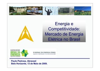 Energia e
                                 Competitividade:
                                Mercado de Energia
                                 Elétrica no Brasil



Paulo Pedrosa, Abraceel
Belo Horizonte, 13 de Maio de 2009.
 