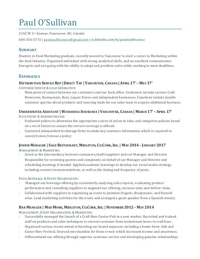 Paul O Sullivan Resume