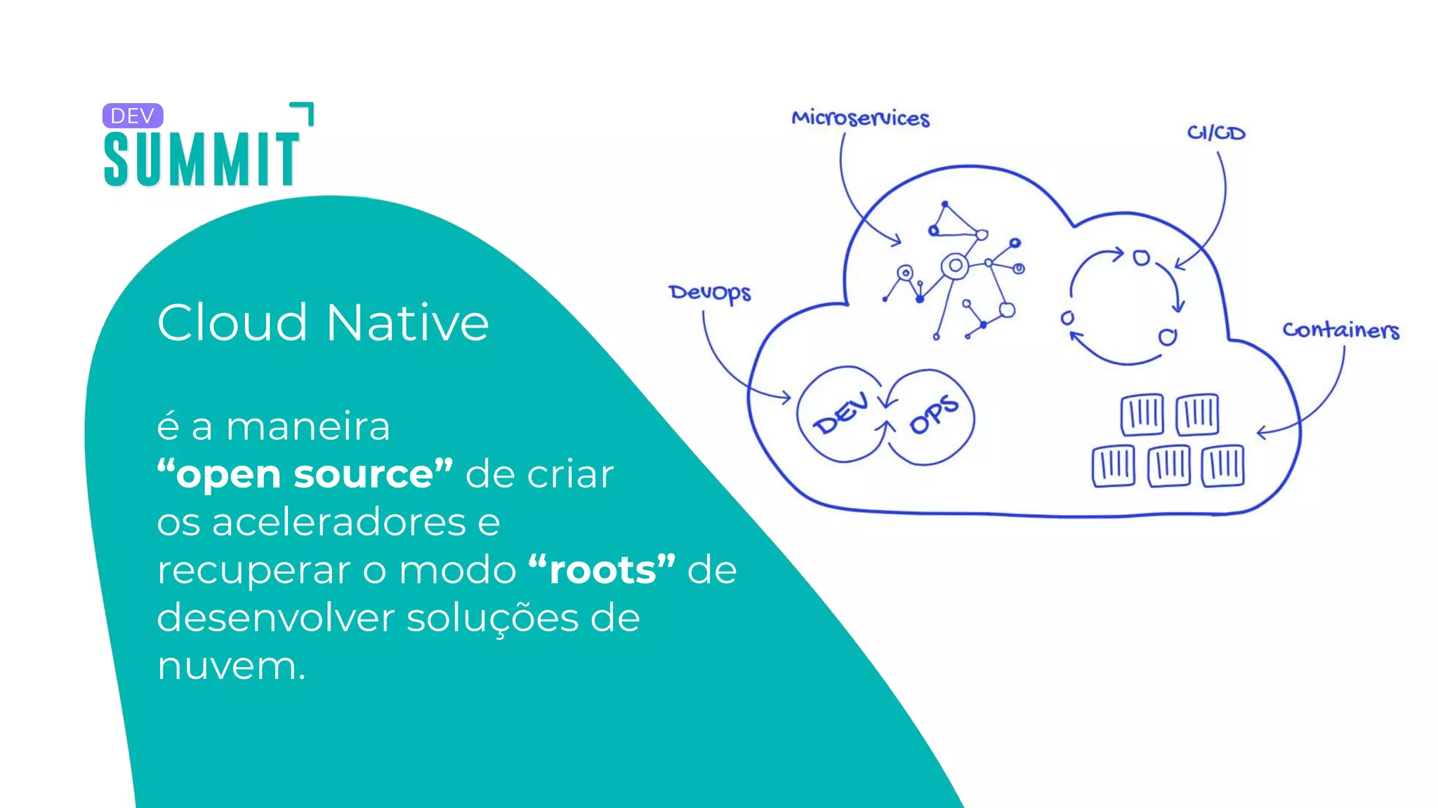 Cloud Native
é a maneira
“open source” de criar
os aceleradores e
recuperar o modo “roots” de
desenvolver soluções de
nuvem.
 