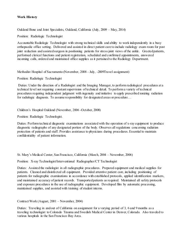 radiography resume