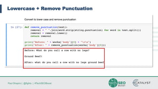 Paul Shapiro | @fighto | #TechSEOBoost
Lowercase + Remove Punctuation
 