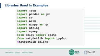 Paul Shapiro | @fighto | #TechSEOBoost
Libraries Used in Examples
 