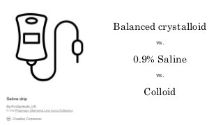 Balanced crystalloid
vs.
0.9% Saline
vs.
Colloid
 