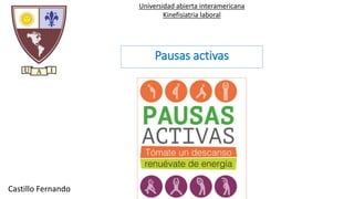 Pausas activas
Castillo Fernando
Universidad abierta interamericana
Kinefisiatria laboral
 
