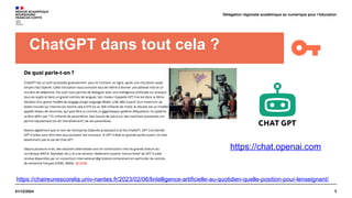 3
01/12/2024
Délégation régionale académique au numérique pour l’éducation
ChatGPT dans tout cela ?
https://chaireunescorelia.univ-nantes.fr/2023/02/06/lintelligence-artificielle-au-quotidien-quelle-position-pour-lenseignant/
https://chat.openai.com
 